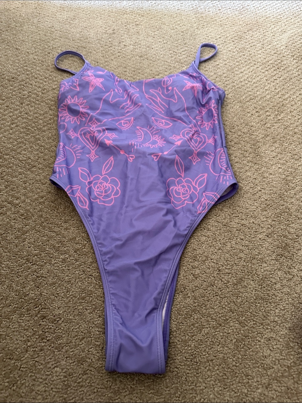 Cupshe Lavender One-Piece Swimsuit with Pink Graphic Print